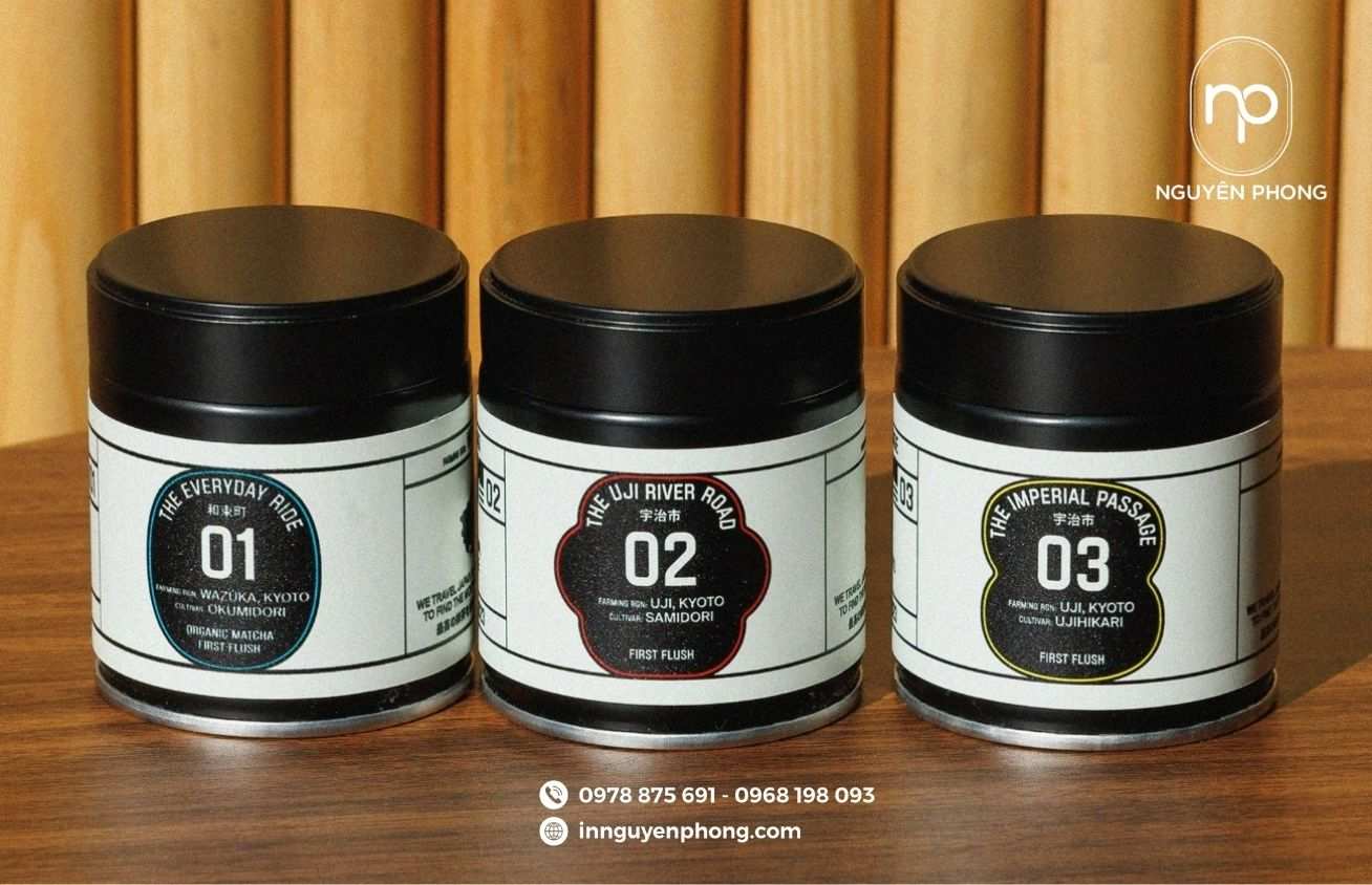 Mẫu tem nhãn bột trà xanh đơn giản